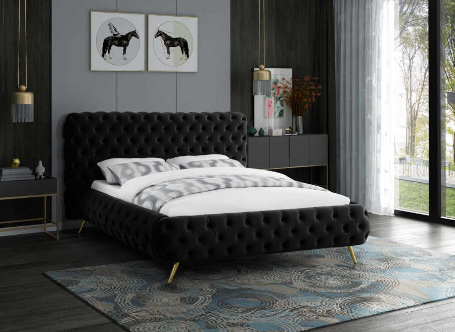 Meridian Furniture - Delano Velvet Queen Bed in Black - DelanoBlack-Q - GreatFurnitureDeal