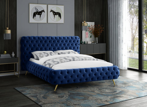 Meridian Furniture - Delano Velvet Queen Bed in Navy - DelanoNavy-Q - GreatFurnitureDeal