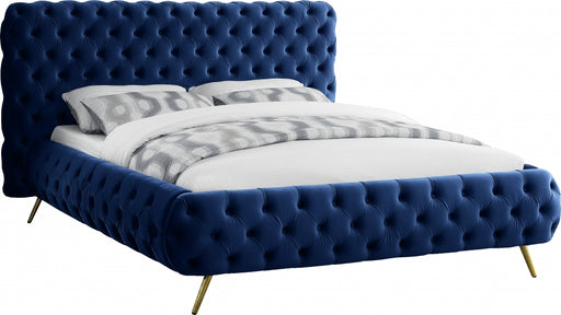 Meridian Furniture - Delano Velvet King Bed in Navy - DelanoNavy-K - GreatFurnitureDeal