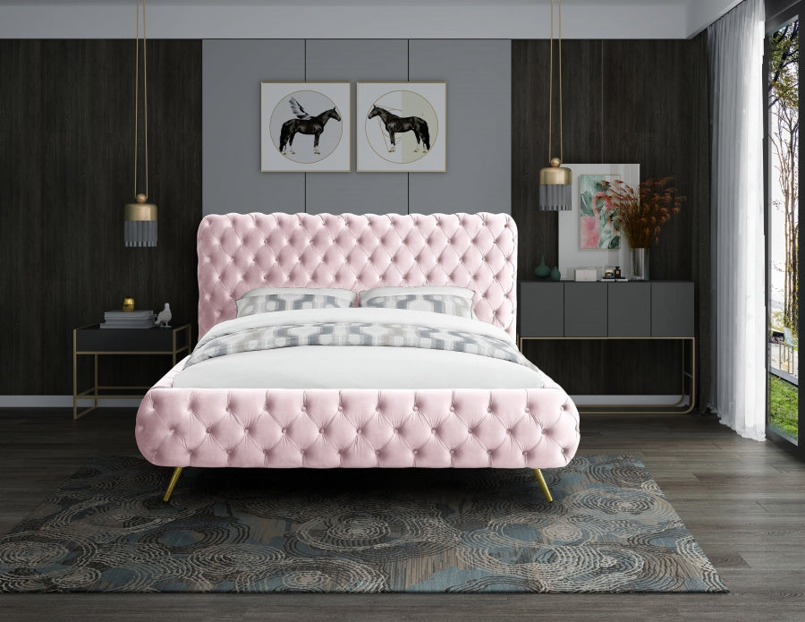 Meridian Furniture - Delano Velvet Queen Bed in Pink - DelanoPink-Q - GreatFurnitureDeal