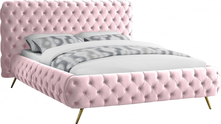 Meridian Furniture - Delano Velvet King Bed in Pink - DelanoPink-K - GreatFurnitureDeal