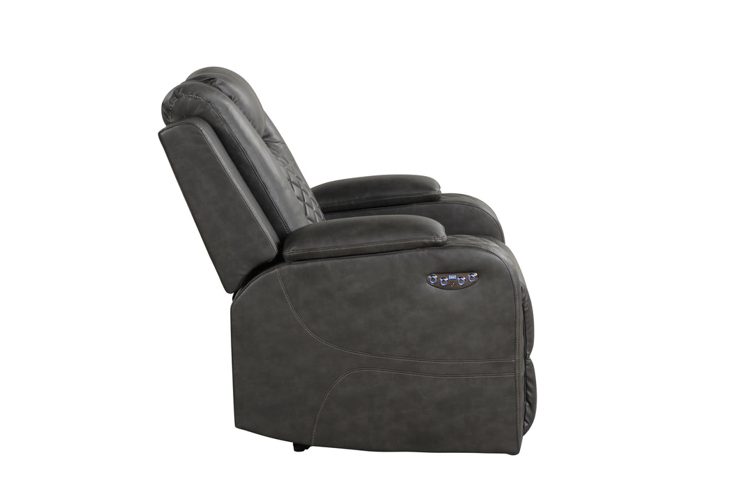 GFD Home - Benz LED & Power Recliner Chair Made With Faux Leather in Gray - GreatFurnitureDeal