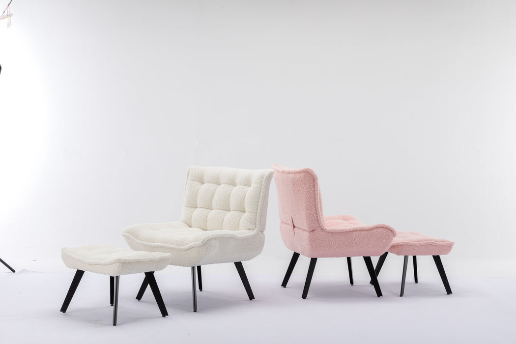 GFD HOME - Modern Soft Teddy Fabric Material Large Width Accent Chair Leisure Chair Armchair TV Chair Bedroom Chair With Ottoman Black Legs For Indoor Home And Living Room,White - GreatFurnitureDeal