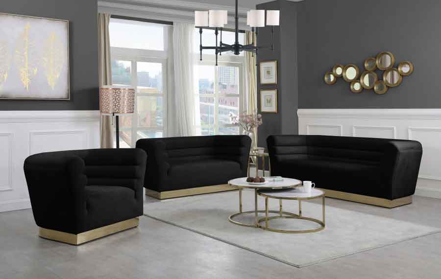 Meridian Furniture - Bellini Velvet Sofa in Black - 669Black-S