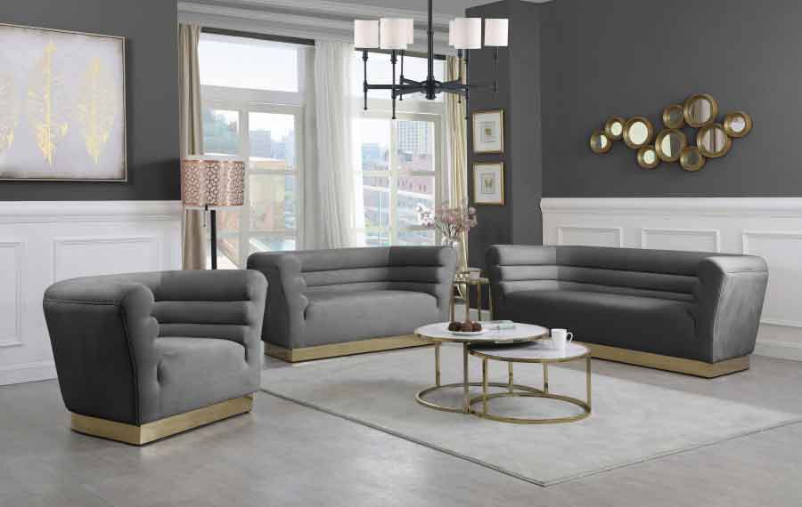 Meridian Furniture - Bellini Velvet Loveseat in Grey - 669Grey-L - GreatFurnitureDeal