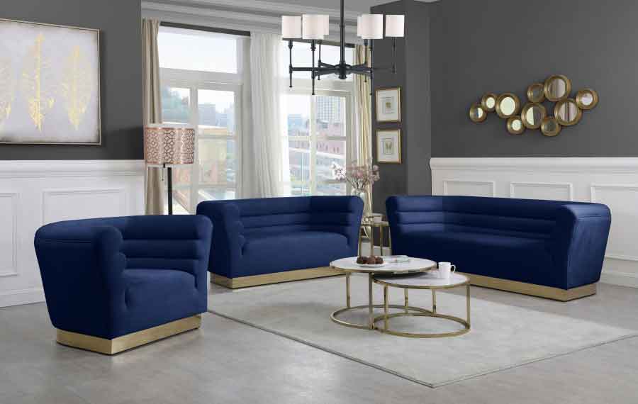 Meridian Furniture - Bellini Velvet Loveseat in Navy - 669Navy-L - GreatFurnitureDeal