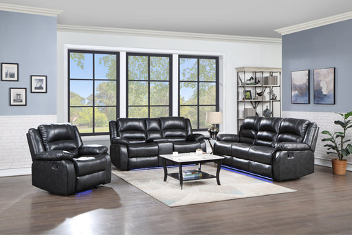 GFD Home - Martin 3 Pc Manual Reclining Sofa set finished with Faux Leather/ Wood in Black - GreatFurnitureDeal