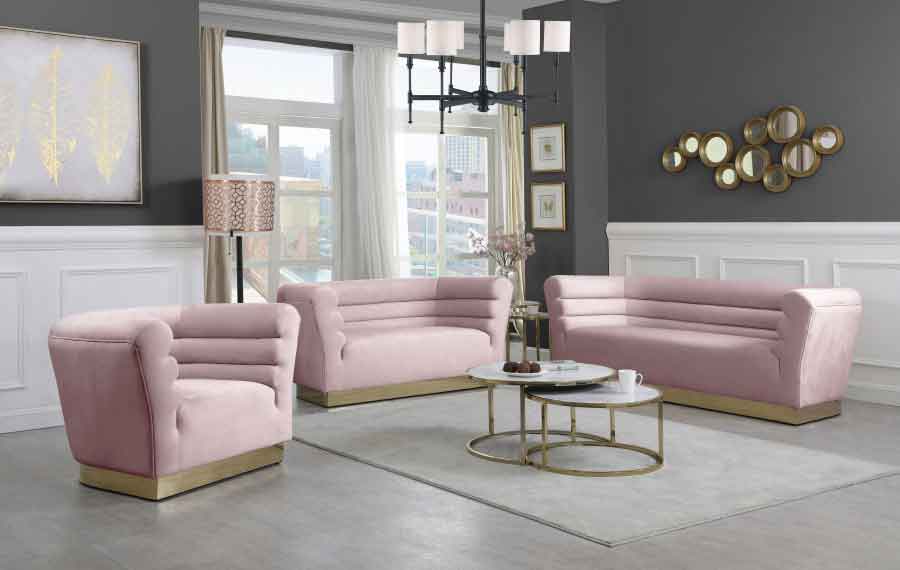Meridian Furniture - Bellini Velvet Sofa in Pink - 669Pink-S - GreatFurnitureDeal