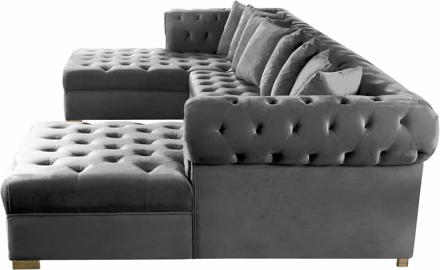 Meridian Furniture - Presley 3 Piece Velvet Sectional in Grey - 698Grey-Sectional