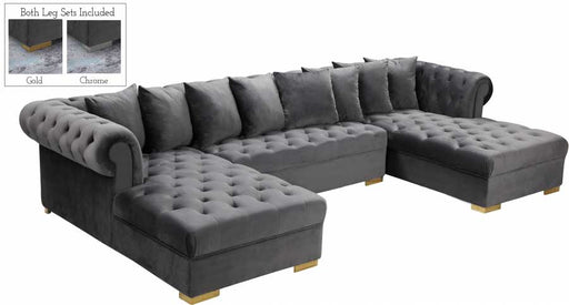 Meridian Furniture - Presley 3 Piece Velvet Sectional in Grey - 698Grey-Sectional - GreatFurnitureDeal