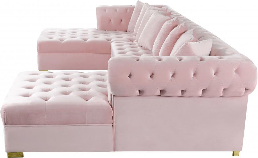 Meridian Furniture - Presley 3 Piece Velvet Sectional in Pink - 698Pink-Sectional - GreatFurnitureDeal