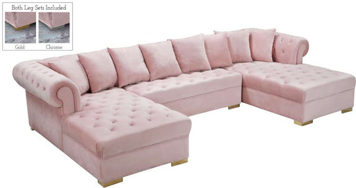 Meridian Furniture - Presley 3 Piece Velvet Sectional in Pink - 698Pink-Sectional - GreatFurnitureDeal