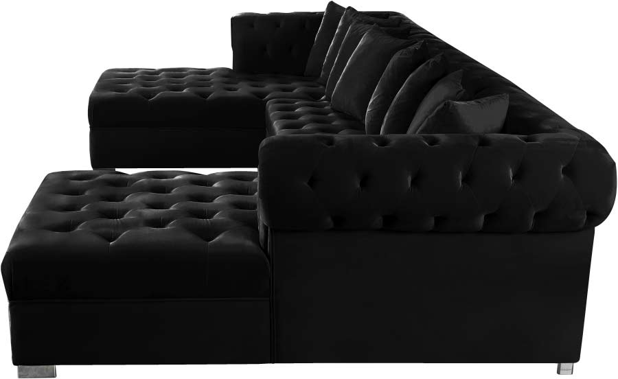Meridian Furniture - Presley 3 Piece  Velvet Sectional in Black - 698Black-Sectional - GreatFurnitureDeal