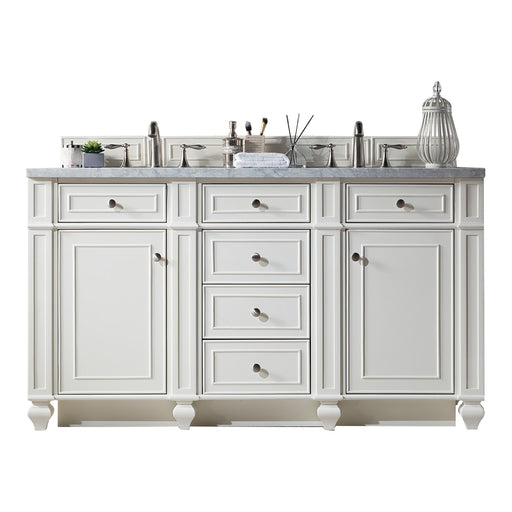 James Martin Furniture - Bristol 60" Double Vanity, Bright White w- 3 CM Carrara Marble Top - 157-V60D-BW-3CAR - GreatFurnitureDeal