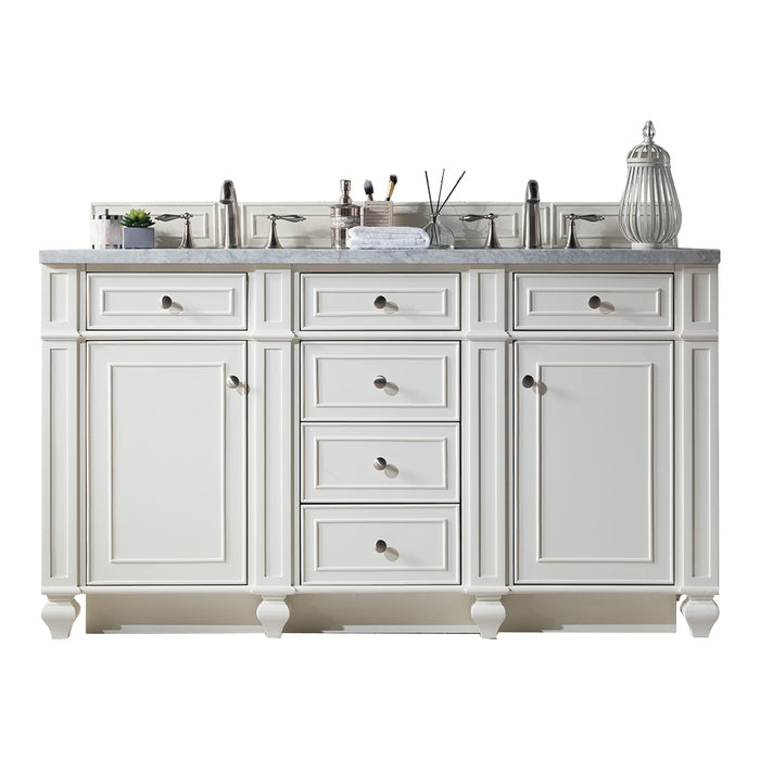 James Martin Furniture - Bristol 60" Double Vanity, Bright White w- 3 CM Carrara Marble Top - 157-V60D-BW-3CAR - GreatFurnitureDeal