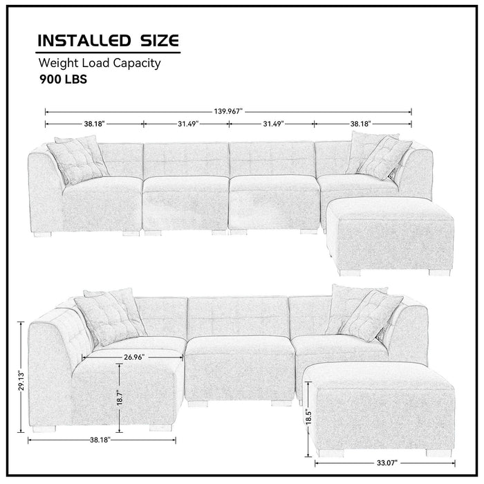 GFD Home - Sectional Sofa with Ottoman DIY Combination Sofa Blue - GreatFurnitureDeal