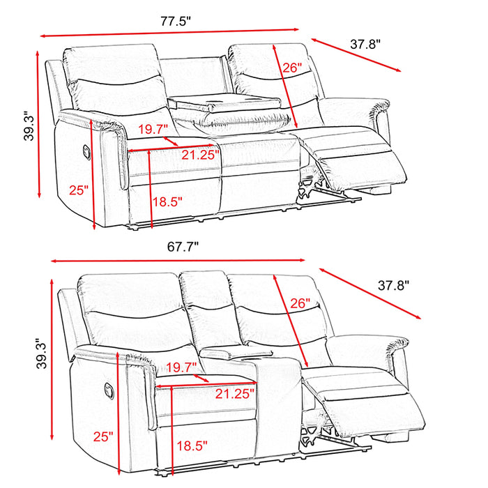 GFD Home - MOTION SOFA 3+2 GREY PU - GreatFurnitureDeal