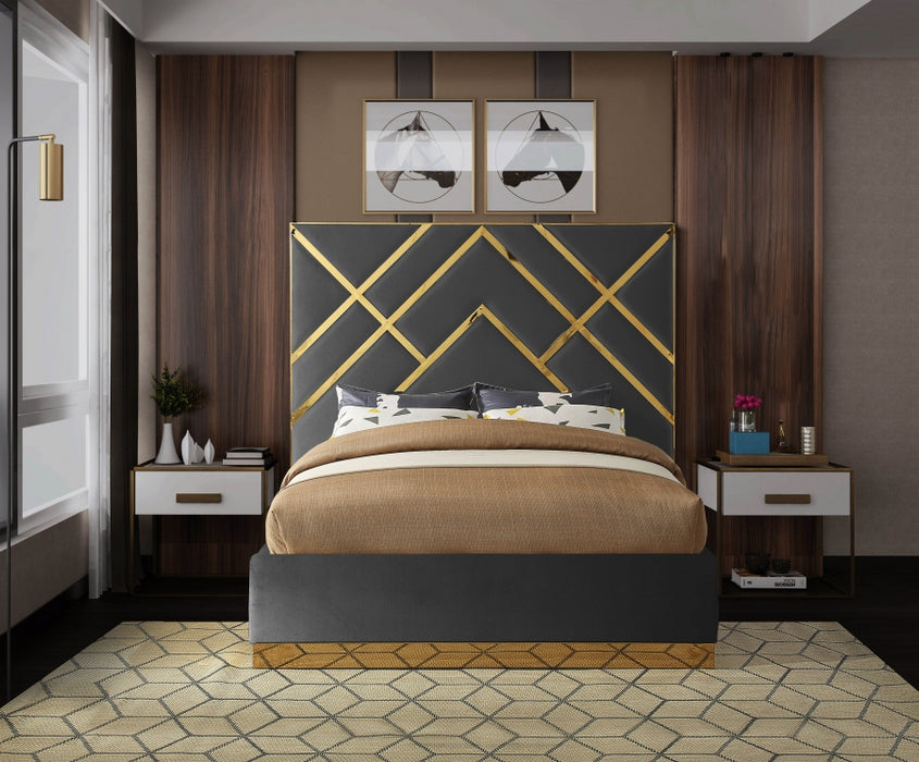 Meridian Furniture - Vector Velvet King Bed in Grey - VectorGrey-K - GreatFurnitureDeal