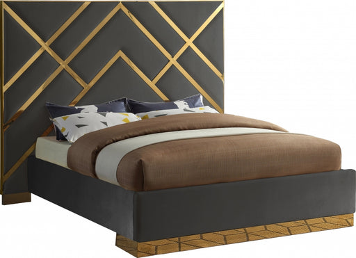 Meridian Furniture - Vector Velvet King Bed in Grey - VectorGrey-K - GreatFurnitureDeal