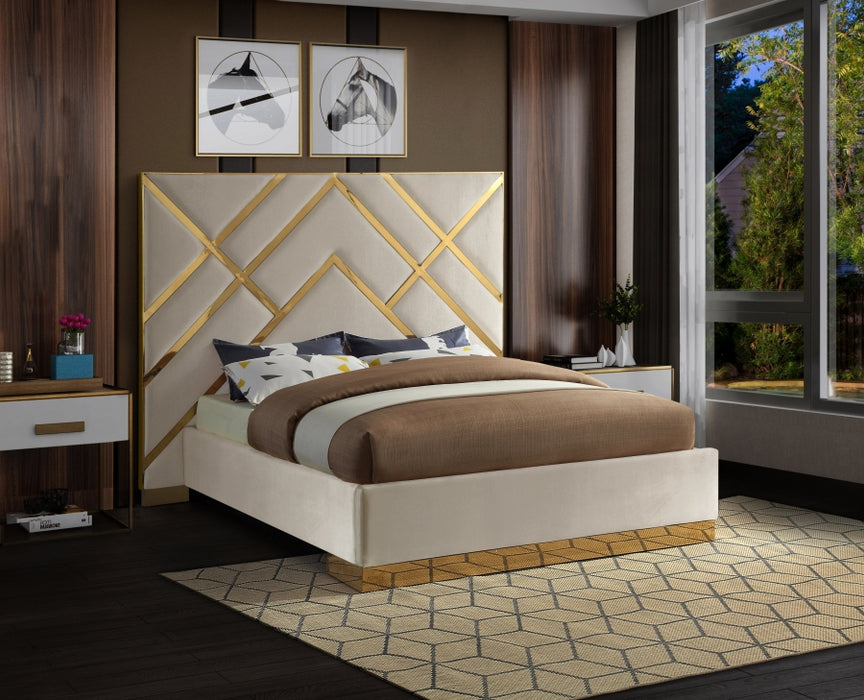 Meridian Furniture - Vector Velvet King Bed in Cream - VectorCream-K