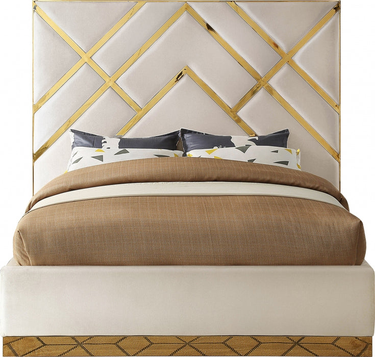 Meridian Furniture - Vector Velvet King Bed in Cream - VectorCream-K