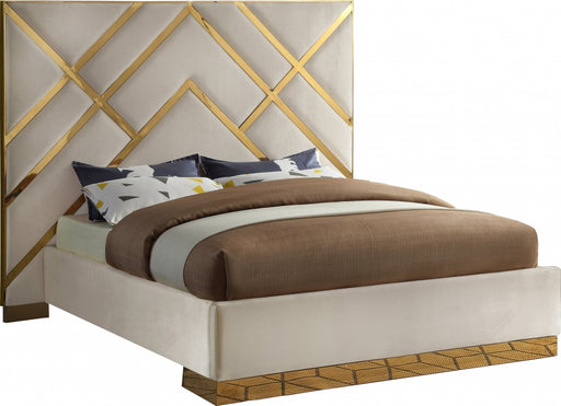 Meridian Furniture - Vector Velvet Queen Bed in Cream - VectorCream-Q - GreatFurnitureDeal