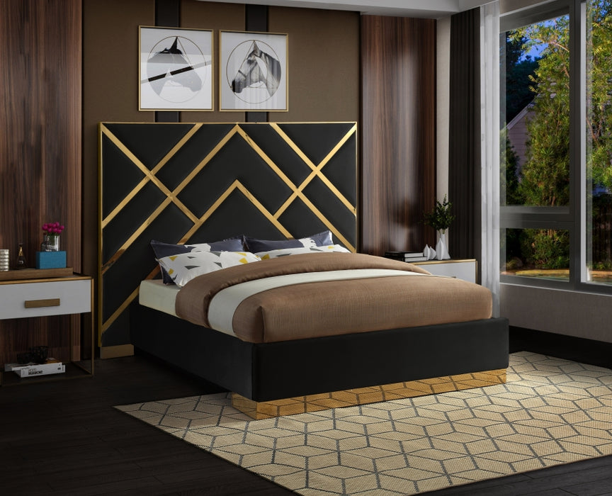 Meridian Furniture - Vector Velvet King Bed in Black - VectorBlack-K - GreatFurnitureDeal