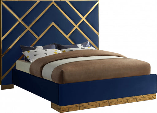Meridian Furniture - Vector Velvet King Bed in Navy - VectorNavy-K - GreatFurnitureDeal