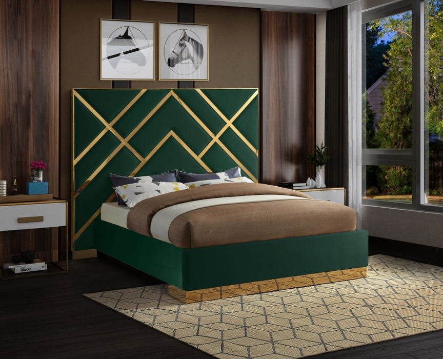 Meridian Furniture - Vector Velvet King Bed in Green - VectorGreen-K - GreatFurnitureDeal