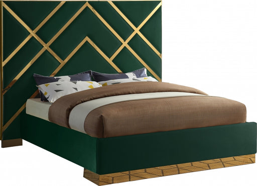 Meridian Furniture - Vector Velvet Queen Bed in Green - VectorGreen-Q - GreatFurnitureDeal
