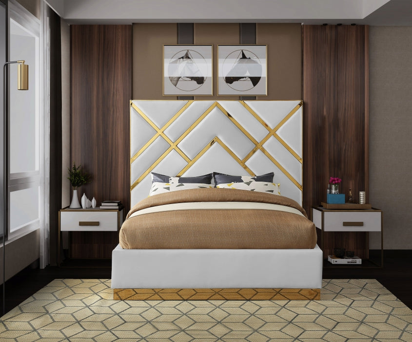 Meridian Furniture - Vector Velvet King Bed in White - VectorWhite-K - GreatFurnitureDeal