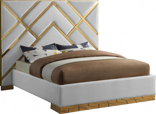Meridian Furniture - Vector Velvet Queen Bed in White - VectorWhite-Q - GreatFurnitureDeal