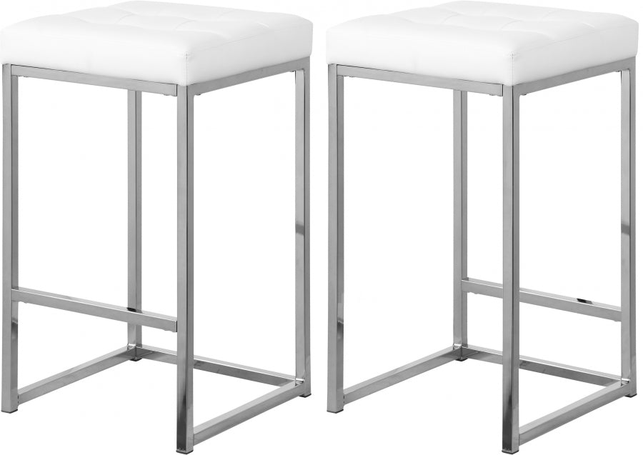 Meridian Furniture - Nicola Faux Leather Counter Stool Set of 2 in White - 905White-C - GreatFurnitureDeal