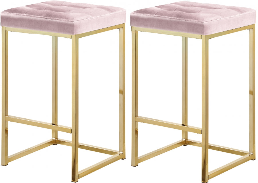 Meridian Furniture - Nicola Velvet Counter Stool Set of 2 in Pink - 906Pink-C - GreatFurnitureDeal