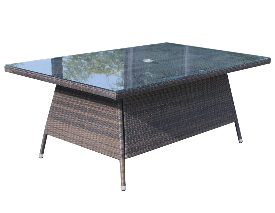 GFD Home - Patio 7-Piece Rectangular Dining Set with 6 Dining Chairs (Brown &Beige Cushion ) - GreatFurnitureDeal