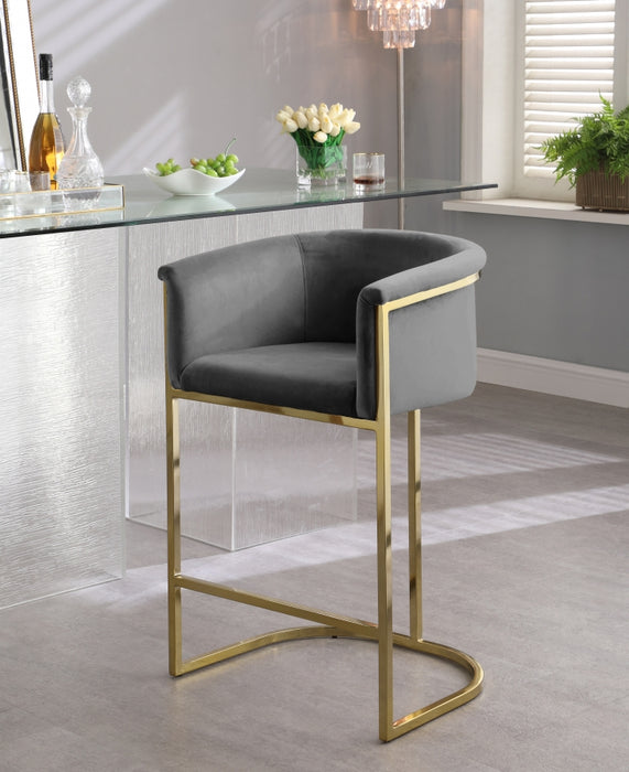 Meridian Furniture - Donatella Velvet Counter Stool in Grey - 700Grey-C - GreatFurnitureDeal