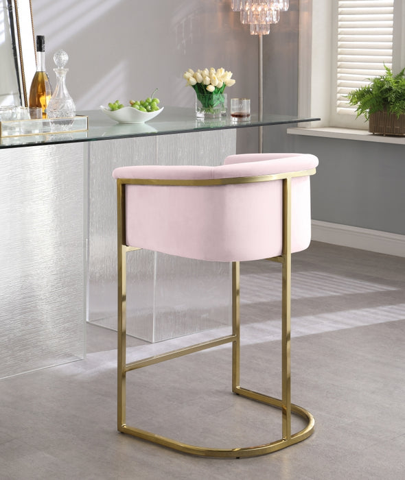 Meridian Furniture - Donatella Velvet Counter Stool in Pink - 700Pink-C - GreatFurnitureDeal