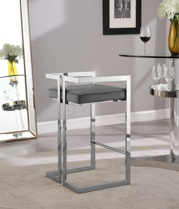 Meridian Furniture - Ezra Velvet Counter Stool Set of 2 in Grey - 909Grey-C - GreatFurnitureDeal