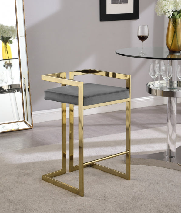Meridian Furniture - Ezra Velvet Counter Stool Set of 2 in Grey - 912Grey-C