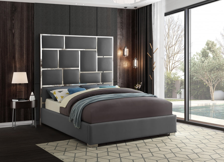 Meridian Furniture - Milan Faux Leather King Bed in Grey - MilanGrey-K
