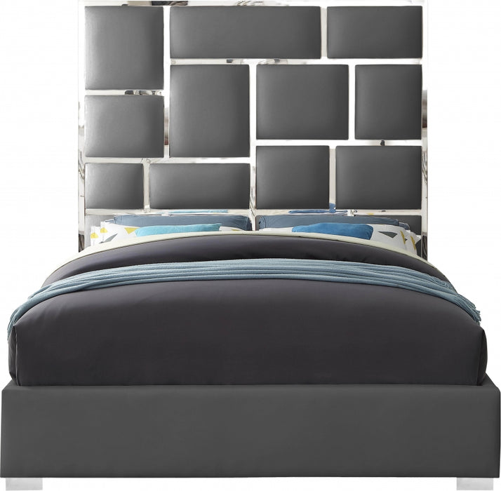 Meridian Furniture - Milan Faux Leather Queen Bed in Grey - MilanGrey-Q