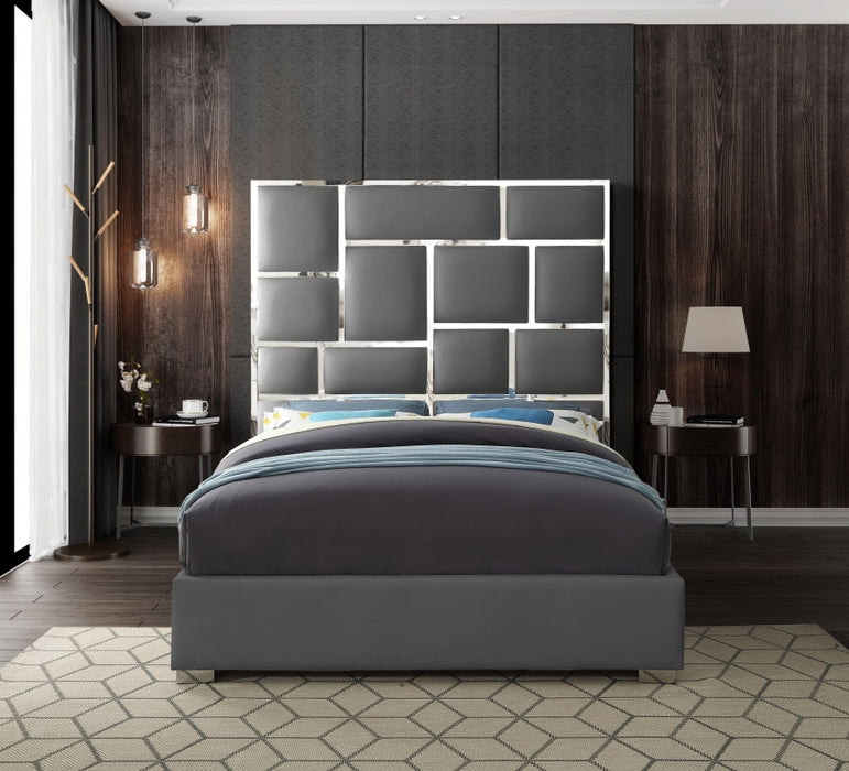 Meridian Furniture - Milan Faux Leather King Bed in Grey - MilanGrey-K