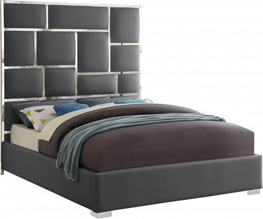 Meridian Furniture - Milan Faux Leather King Bed in Grey - MilanGrey-K - GreatFurnitureDeal