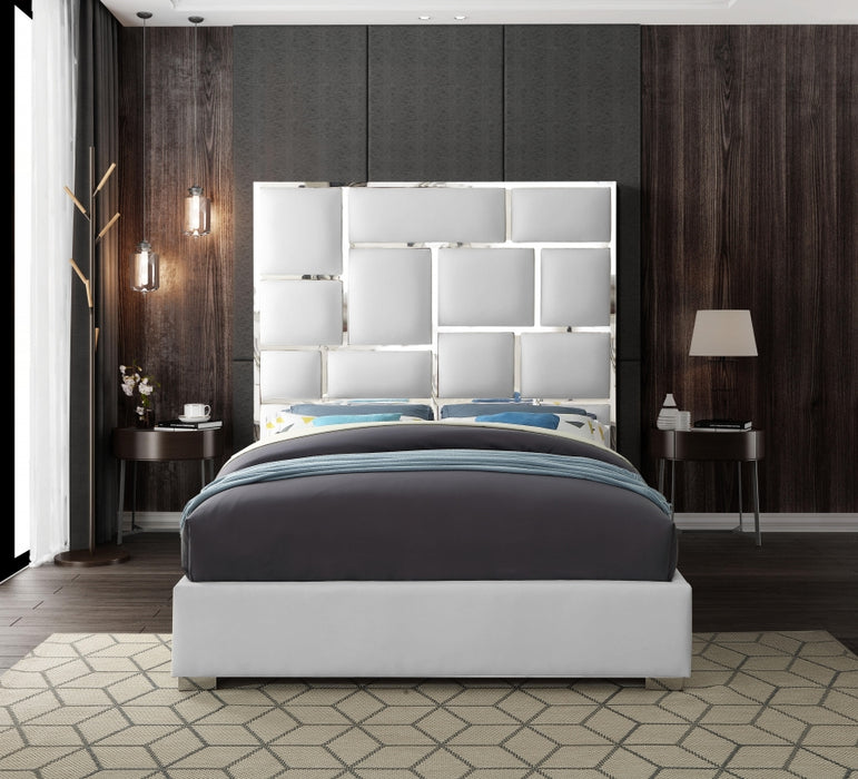 Meridian Furniture - Milan Faux Leather Queen Bed in White - MilanWhite-Q