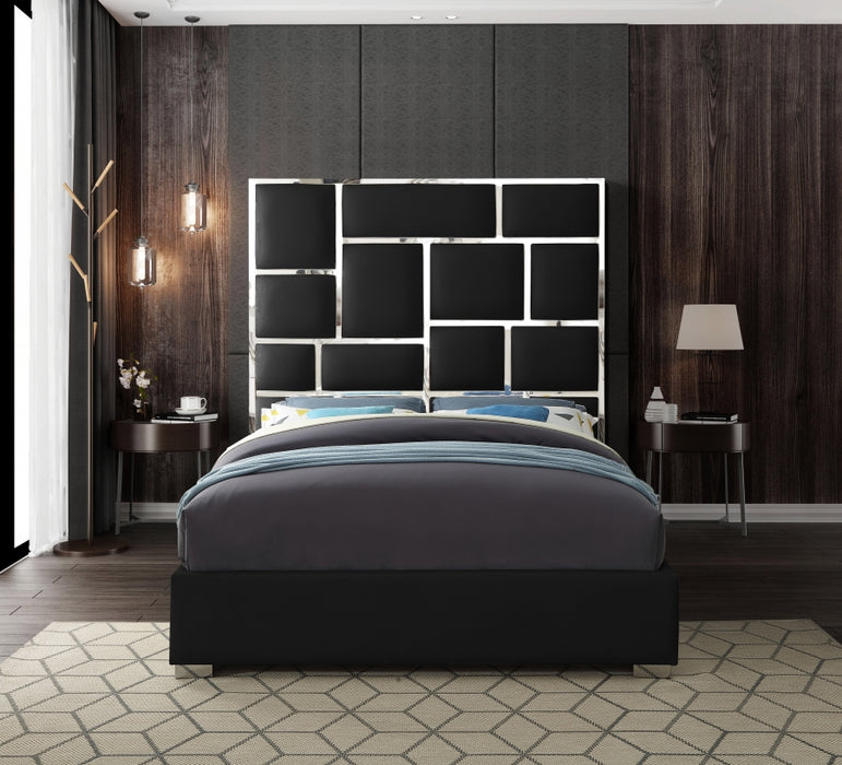 Meridian Furniture - Milan Faux Leather Queen Bed in Black - MilanBlack-Q