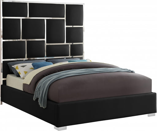 Meridian Furniture - Milan Faux Leather Queen Bed in Black - MilanBlack-Q - GreatFurnitureDeal