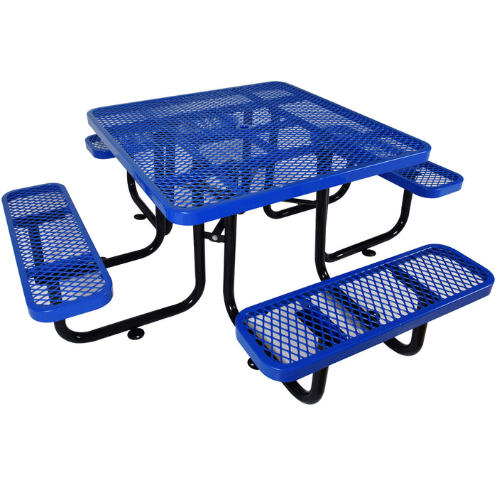 GFD Home - Square Outdoor Steel Picnic Table 46" blue ,with umbrella pole - GreatFurnitureDeal