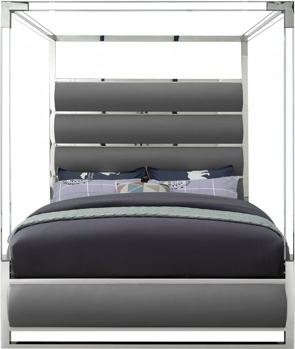 Meridian Furniture - Encore Faux Leather Queen Bed in Grey - EncoreGrey-Q - GreatFurnitureDeal