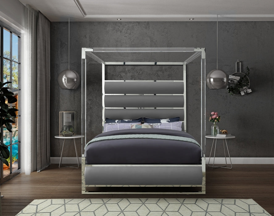 Meridian Furniture - Encore Faux Leather Queen Bed in Grey - EncoreGrey-Q - GreatFurnitureDeal