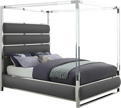 Meridian Furniture - Encore Faux Leather Queen Bed in Grey - EncoreGrey-Q - GreatFurnitureDeal